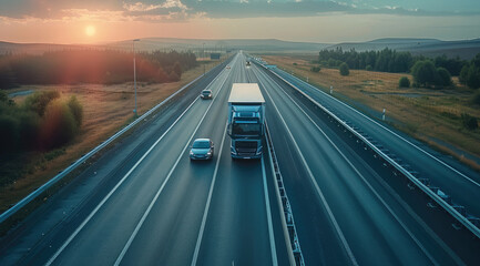 Obraz premium Truck cars driving through the highway.