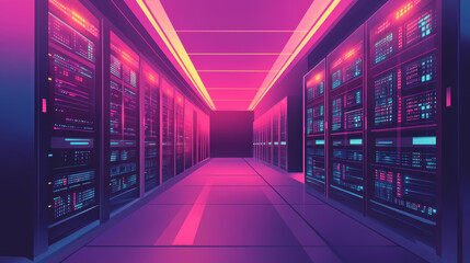 Fototapeta premium Create an isometric vector illustration of a futuristic energy station, featuring a sophisticated server room rack and a data center.