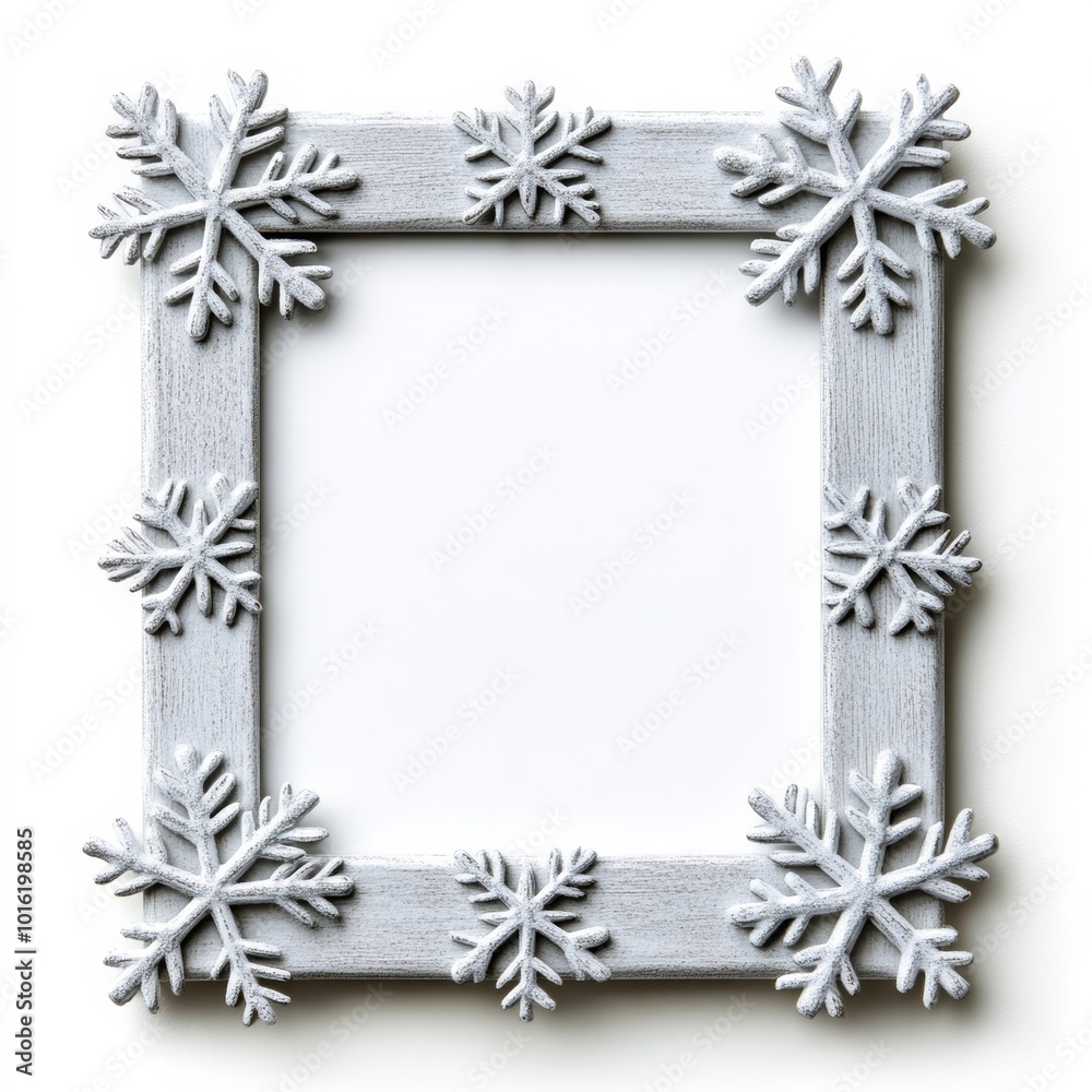 Poster Frosted glass Christmas picture frame with snowflakes etched along the edges isolated on white background 