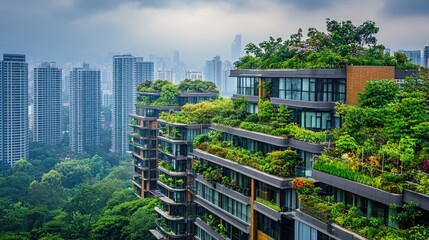 Lush green rooftops in a modern urban skyline