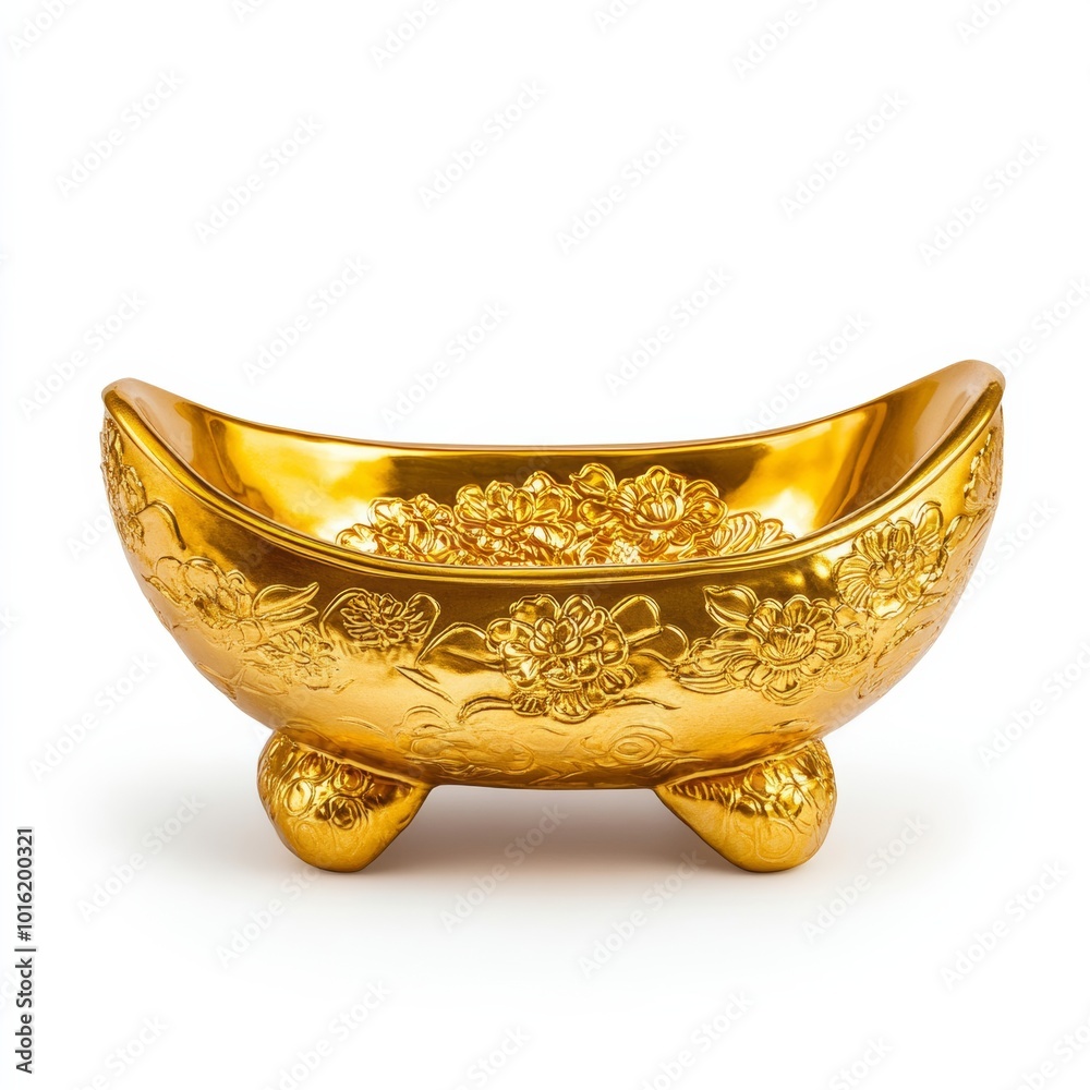 Sticker Golden ingot replica symbolizing wealth and prosperity for Lunar New Year isolated on white background 