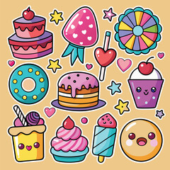 set of cupcakes set of cakes  cute party sticker set 