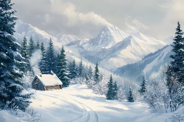 Fototapeta premium Soft Winter Scene: Cozy Togetherness in a Serene Snowy Landscape