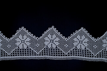 Handmade lace tablecloth, coffee table cover, towel edge. Anatolian motifs, nostalgic crochet lace detail texture.