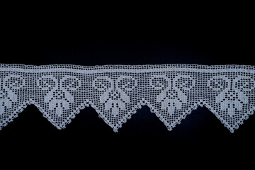 Handmade lace tablecloth, coffee table cover, towel edge. Anatolian motifs, nostalgic crochet lace detail texture.