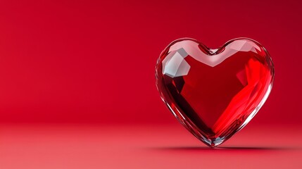 Minimalist abstract heart shapes formed by delicate translucent glass and light flares on a deep red-to-burgundy gradient background 