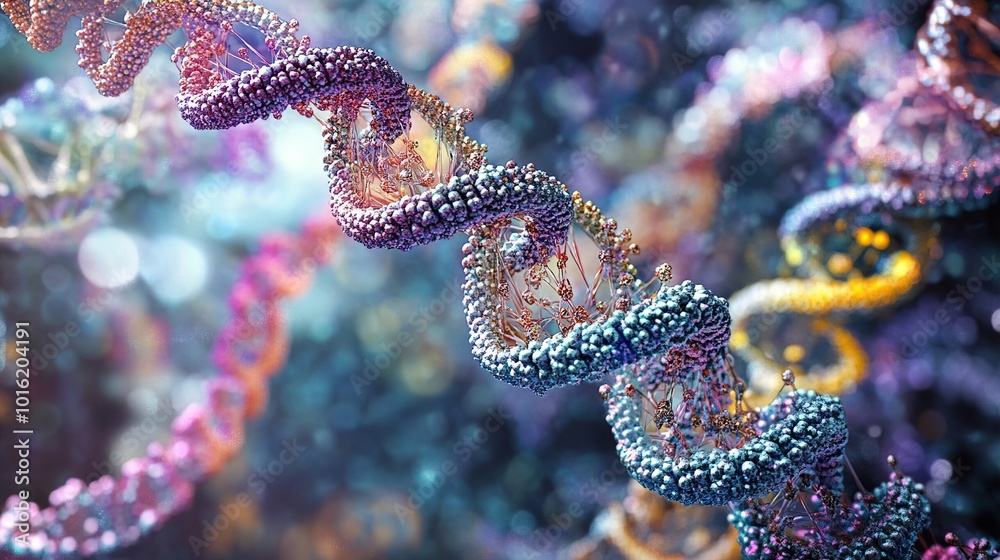 Poster dna helix - microscopic view of genetic code