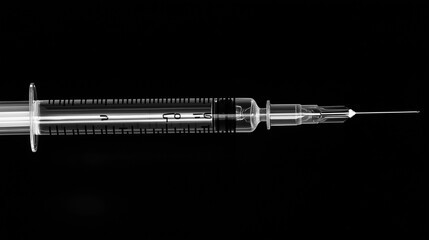 Syringe for injection vaccine needle - black background
