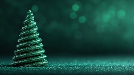 Organic abstract Christmas tree made of glowing green tendrils and sparkles on a dark blue-to-green gradient background 