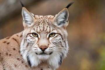 Obraz premium A close-up of a lynx, a wild cat with tufted ears and sharp, piercing yellow eyes