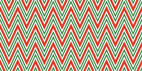 Zigzag green and red stripes. Seamless pattern. Vector illustration.