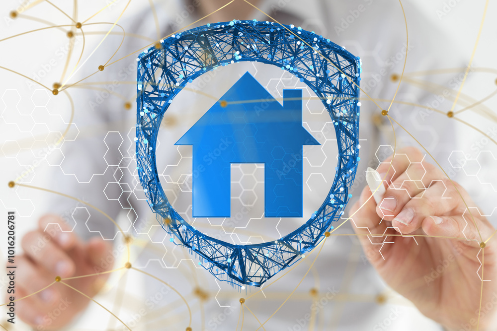 Poster Neural network 3D illustration. Big data and cybersecurity