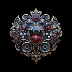 Vintage red gemstone brooch with intricate design