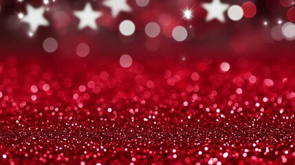 Shimmering red glitter backdrop with soft glowing stars, creating a dreamy festive texture for Christmas celebrations 