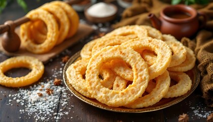Fototapeta premium Crispy Fried Sel Roti Rings from Nepal (Nepalese Cuisine)