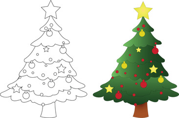  Christmas Line Art and coloring tree vector