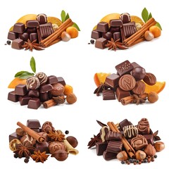 Multiple compositions of chocolates, spices, and fruits