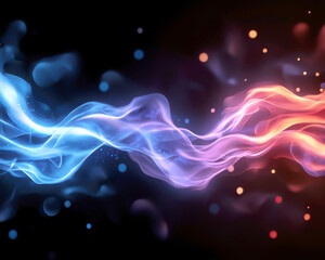 Obraz premium Dynamic swirling smoke with vibrant blue and red tones flowing against a dark background, creating a mesmerizing visual effect.