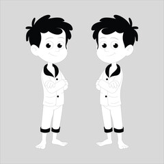 Fototapeta premium Cute boys Vector cartoon characters black and white 