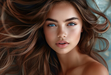 Obraz premium Beautiful woman with long, healthy, and shiny brown hair.