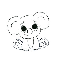 Baby koala line art. Coloring page of Cute Cartoon koala for kids coloring book
