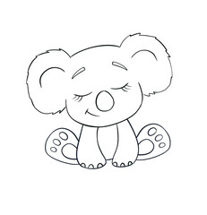 Baby koala line art. Coloring page of Cute Cartoon koala for kids coloring book