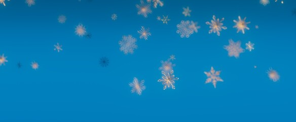 Snowflakes Falling on Blue Background
