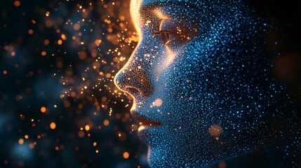 Abstract Digital Human Face with Glowing Particles