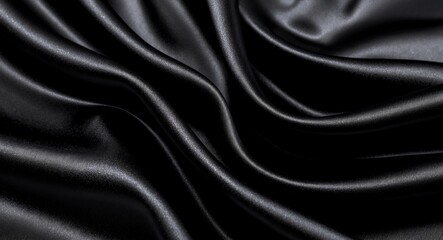 Obraz premium Soft shiny black textile luxury fabric folds background. Dark silk Black Friday sales header banner wallpaper design. 