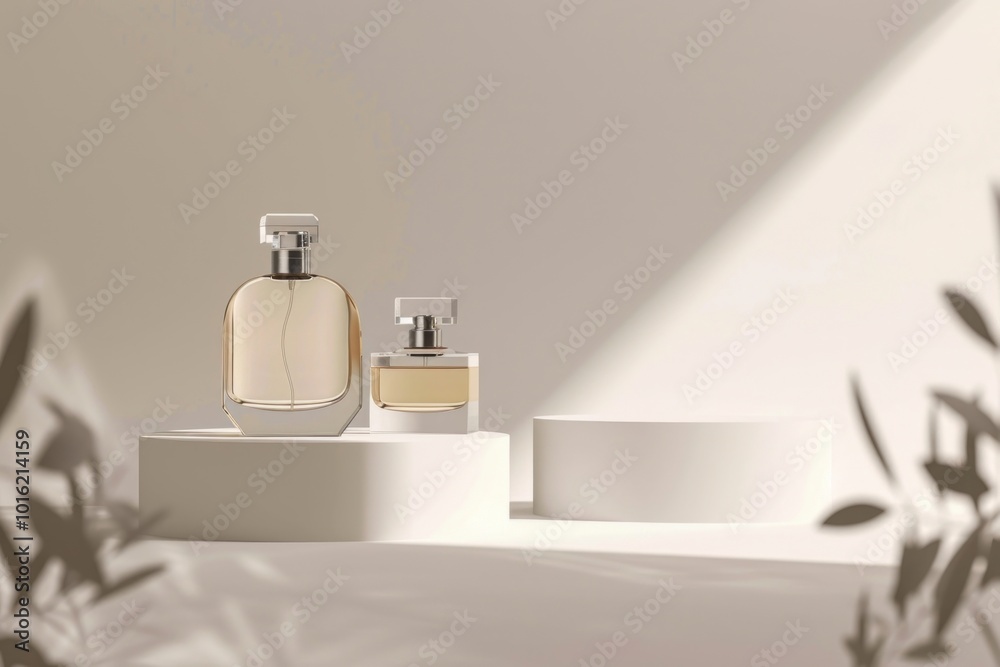 Poster Perfume mockup cosmetics bottle.