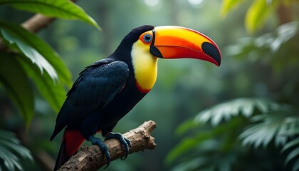 Fototapeta premium Tropical Toucan Exotic Wildlife in the Wild Jungle Rain Colorful Beak 