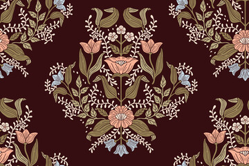 Vintage floral seamless pattern. Vector. Seamless texture with flowers. Endless floral pattern.
