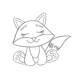 Baby Fox line art. Coloring page of Cute Cartoon Fox for kids coloring book