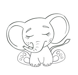 Baby elephant line art. Coloring page of Cute Cartoon elephant for kids coloring book
