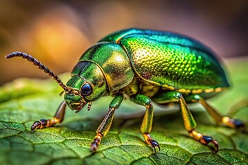 Fototapeta premium green beetle, gold beetle, wide-angle, intricate details, patterns
