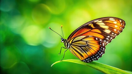 Fototapeta premium Macro closeup of a butterfly wing on a flower against a green background