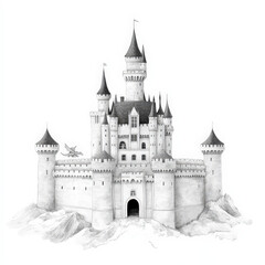 Fototapeta premium Ancient stone castle perched atop a hill, dominating the European skyline