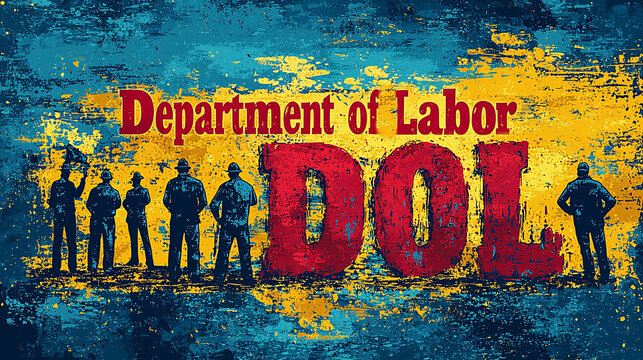 Department of Labor text with silhouetted workers in artistic style