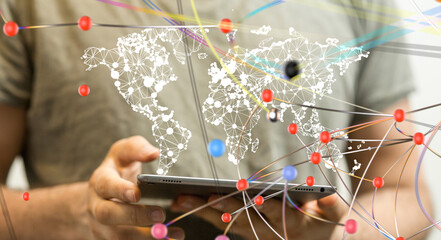 Structure of world economy, communication network global - 3d