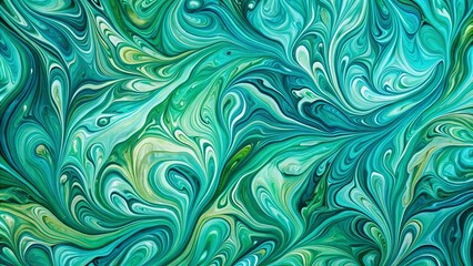 Fluid Swirls of Turquoise, Jade, and White Intertwine, Creating a Hypnotic and Intricate Abstract Pattern