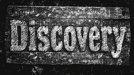 Textured discovery sign on rustic wooden background