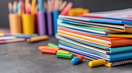 A vibrant stack of magazines sits atop a desk, inviting kids to explore fun crafts in an organized art studio filled with paints and tools for creativity
