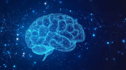 Fototapeta premium Abstract brain background with polygonal grid, blue gradient color