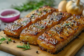Gourmet Roasted Pork Belly with Spices - Perfect for Culinary Design, Menus, and Posters