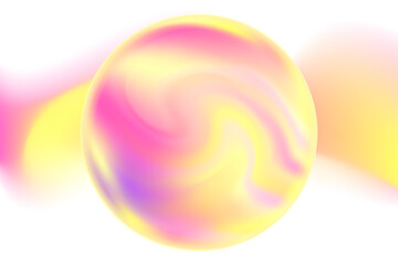 Cute iridescent, glowing magic bubble with blurry wave form, smooth pink, yellow gradient isolated motion element, transparent background. Dream glow abstract dynamic watercolor shape.