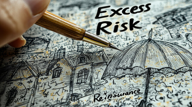Artistic representation of excess risk in reinsurance with umbrella sketch