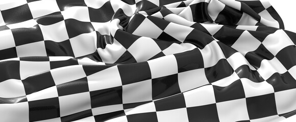 The checkered flag waves in the wind signaling the end of a race Victory is in sight