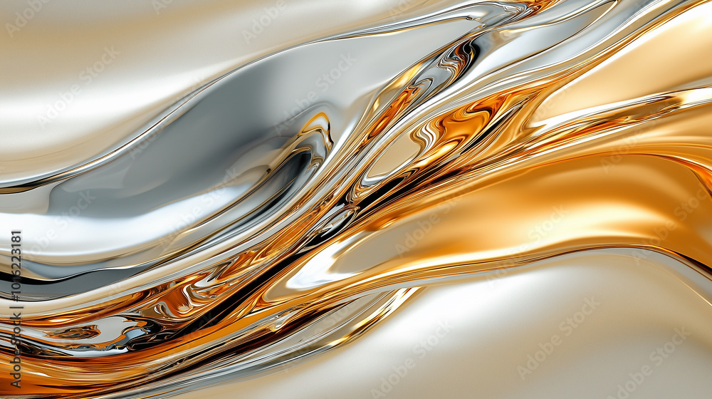 Aufkleber stunning abstract image featuring smooth, flowing metallic textures in gold and silver tones, creating sense of elegance and fluidity. interplay of light enhances visual appeal