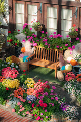 Flower Bench in Herb Gardens in Kobe, Japan
