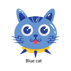 Blue cat doodle vector outline Sticker. EPS 10 file